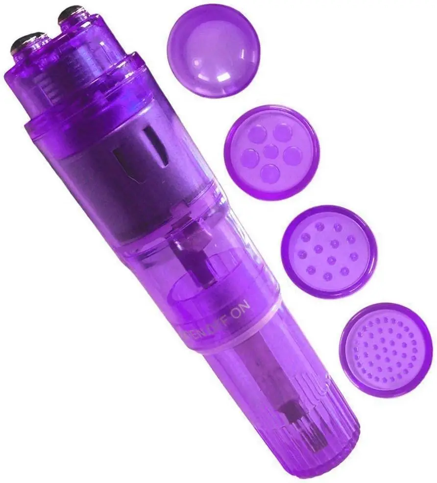 Piccola mini penna portatile per massaggi corpo viso, collo, testa, schiena con 4 teste (1 pezzo viola)
