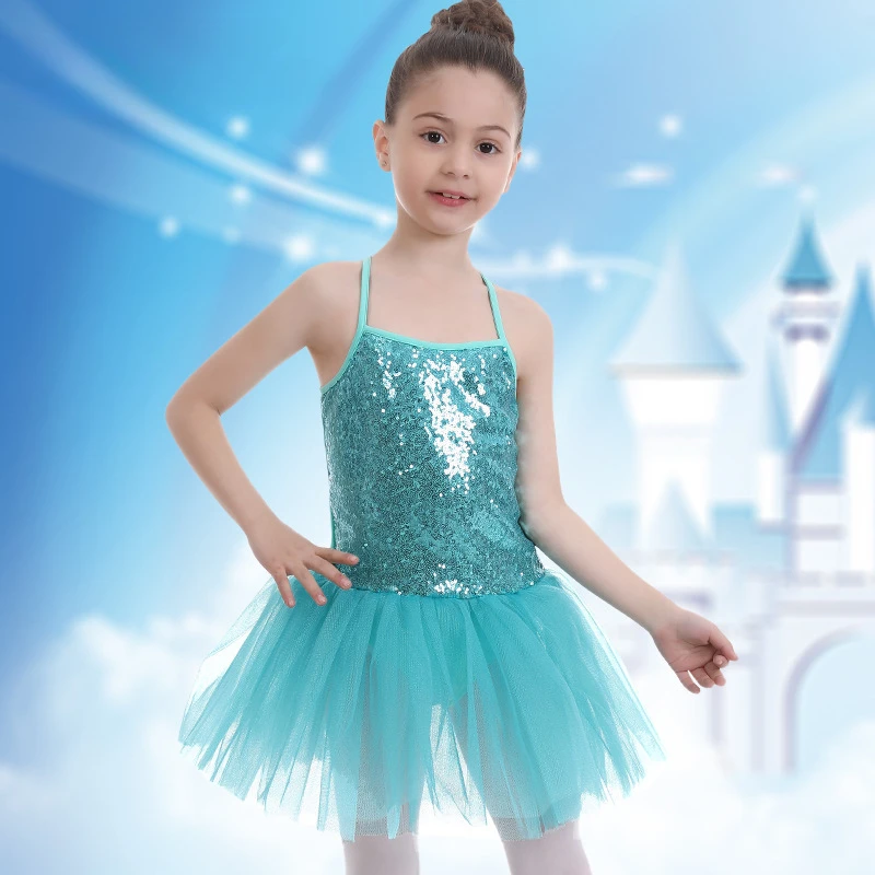 Children's new dance Girls Pom dress Fashion Christmas Children's Day sequin halter performance dress Princess gauze dress