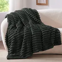Fleece Throw Blanket for Couch Soft Warm Fluffy Charcoal Grey Blanket Decorative and Giftable Striped Blankets for Women Men 6