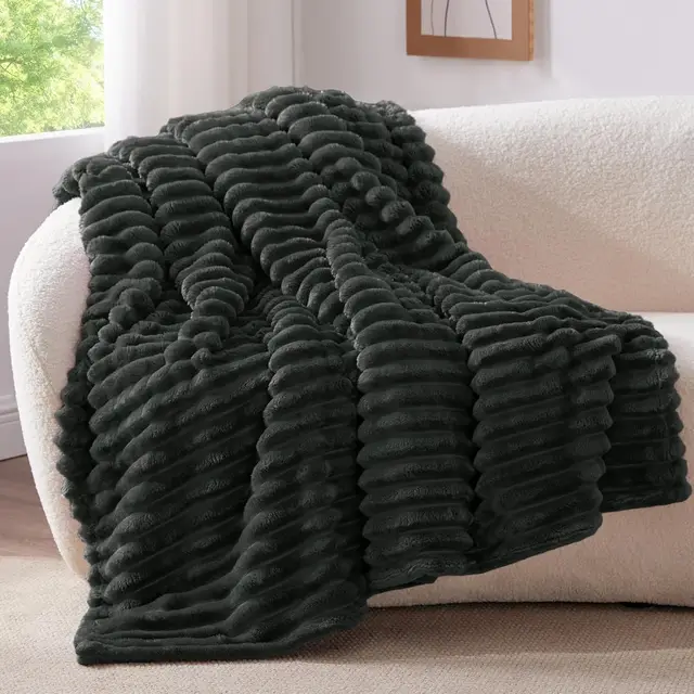 Fleece Throw Blanket for Couch Soft Warm Fluffy Charcoal Grey Blanket Decorative and Giftable Striped Blankets for Women Men 6