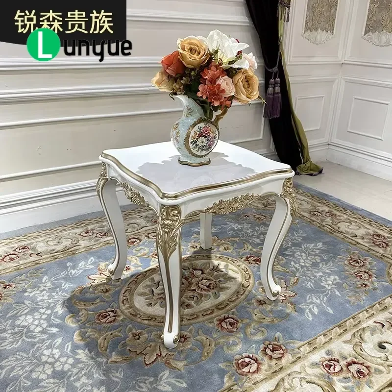 French Solid Wood Small Coffee Table European Luxury Neoclassical Carved Corner Telephone Side Table for Living Room Bedroom