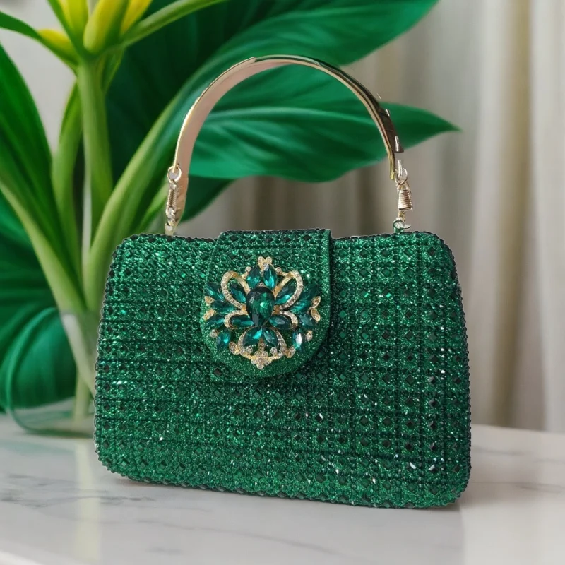 XIYUAN Green/Blue Crystal Handbag With Strap Boutique Metallic Rhinestone Purses And Handbags Bridal Wedding Big Gems Handbag