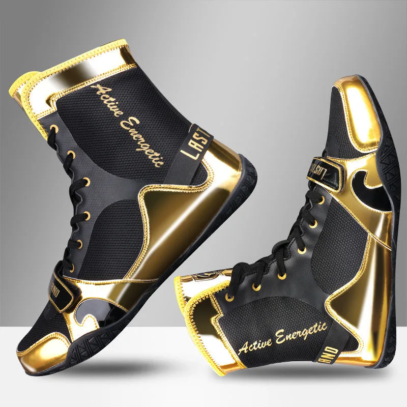 Men Sanda Fighting Boots Gold Red Boxing Sneakers for Mens Professional Boy Wrestling Boots Anti Slip Boxing Shoes Man