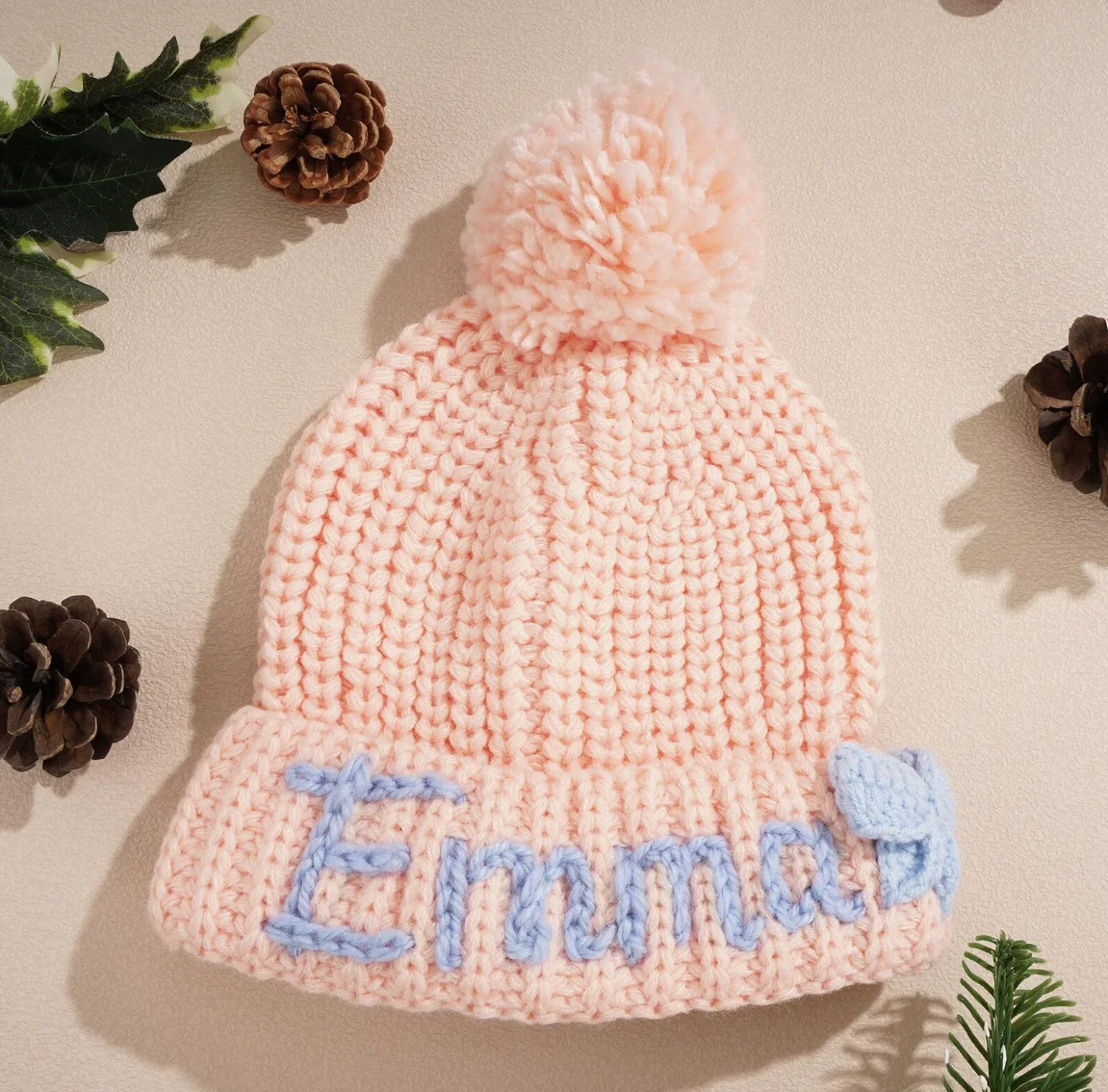 Personalized Baby Beanie Hats, custom name Hand Embroidered Knit Beanie with Name for Infants Toddlers Girls Boys Gift