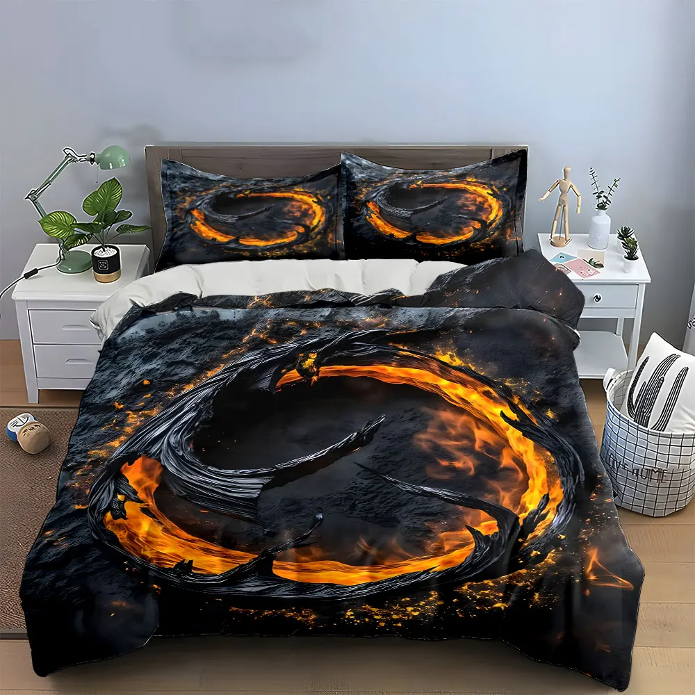 "Fiery Artistic Decor Set" Bedding Set with 1 Duvet Cover 2 Pillowcases Single Double King Queen, Gift
