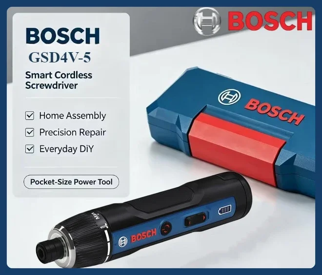 Bosch GSD4V-5 Cordless Electric Screwdriver, 280-363RPM Adjustable Speed, Handheld Screwdriver for Furniture & Wood Fastening