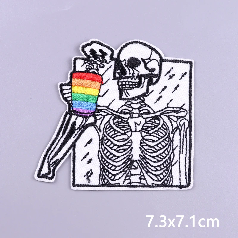 Punk Skull Patch Iron On Patches On Clothes Skeleton Embroidered Pathes For Clothing Stickers Sewing/Fusible Applique DIY Badges