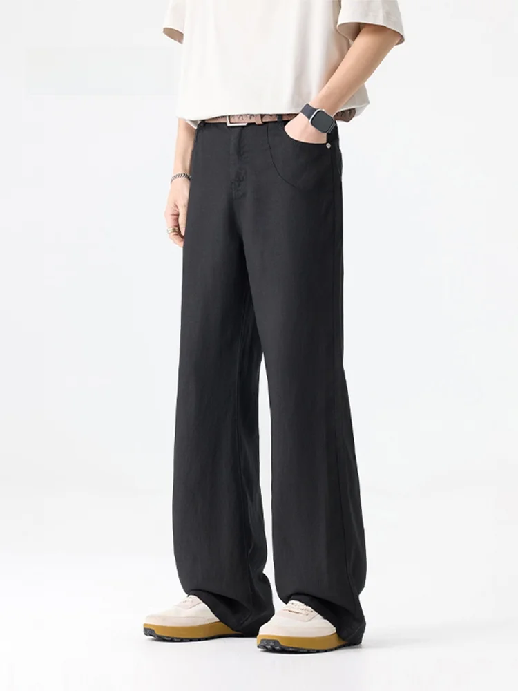 

MMOPTOP American Casual Brand Men's Spring Summer Loose Straight Leg Bla Wide Leg Long Pants Casual Comfortable Trousers