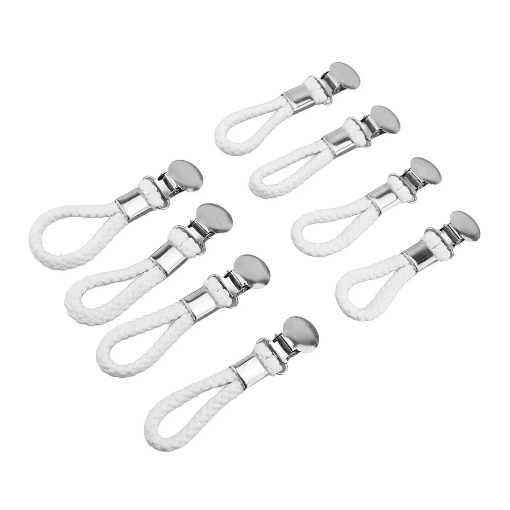 8 PCS Stainless Steel Cotton Rope Hanging Towel Clip Silver White Hanging Design Tea Towel Clip Braided Design Cotton Loop