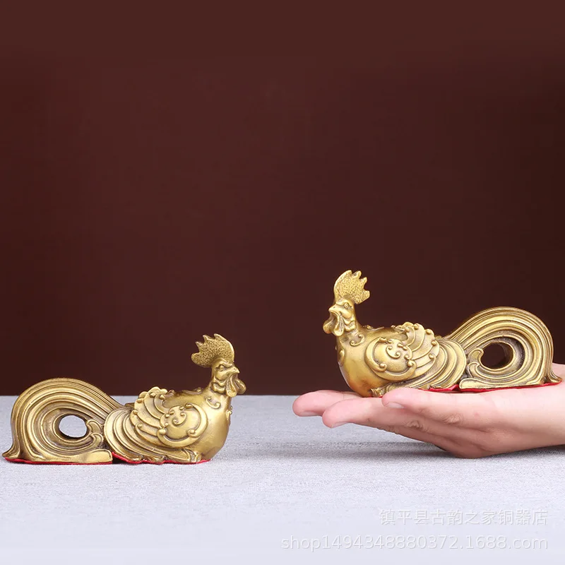 13 cm Brass Ornament Copper Golden Pheasant Large Zodiac Rooster Pair Home Living Room Feng Shui Crafts