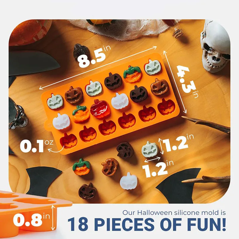 Silicone Halloween Molds 18 Pumpkin Molds Silicone Baking & Freezing BPA Free Chocolate Fondant Pumpkin Shaped Cookies Mould