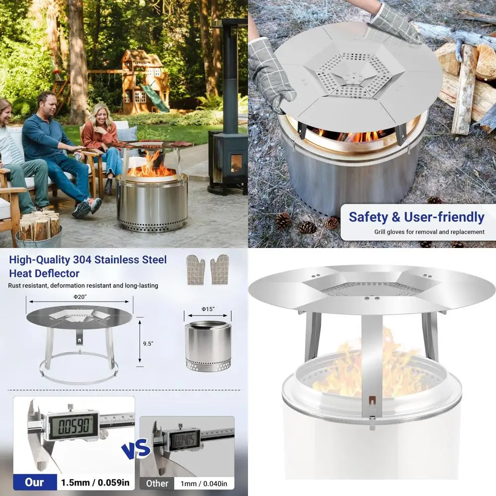 Ranger 15 Solo Stove Heat Deflector, 304 SS Diffuser, Grill Gloves & Fix Hoop, Camping Heat Management Accessory