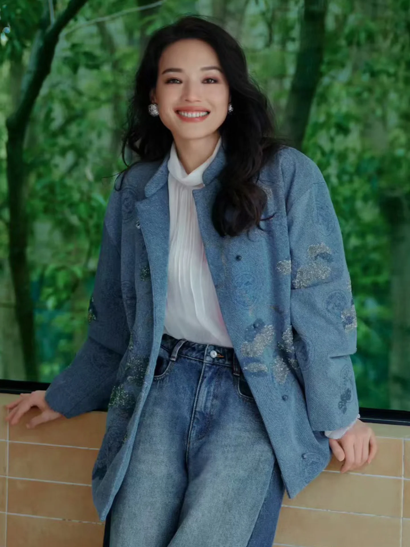 

ASBR High-End Chinese Sle Stand Collar Cotton Jaet Women's Denim Embroidery Outerwear Artistic Loose Fit Spring Coat