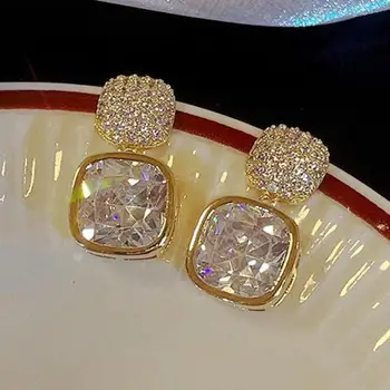 925 Silber Nadel koreanische Mode quadratische Zirkon Tropfen Ohrringe für Frauen Schmuck Trend neue Luxus Damen Kristall Ohrringe
