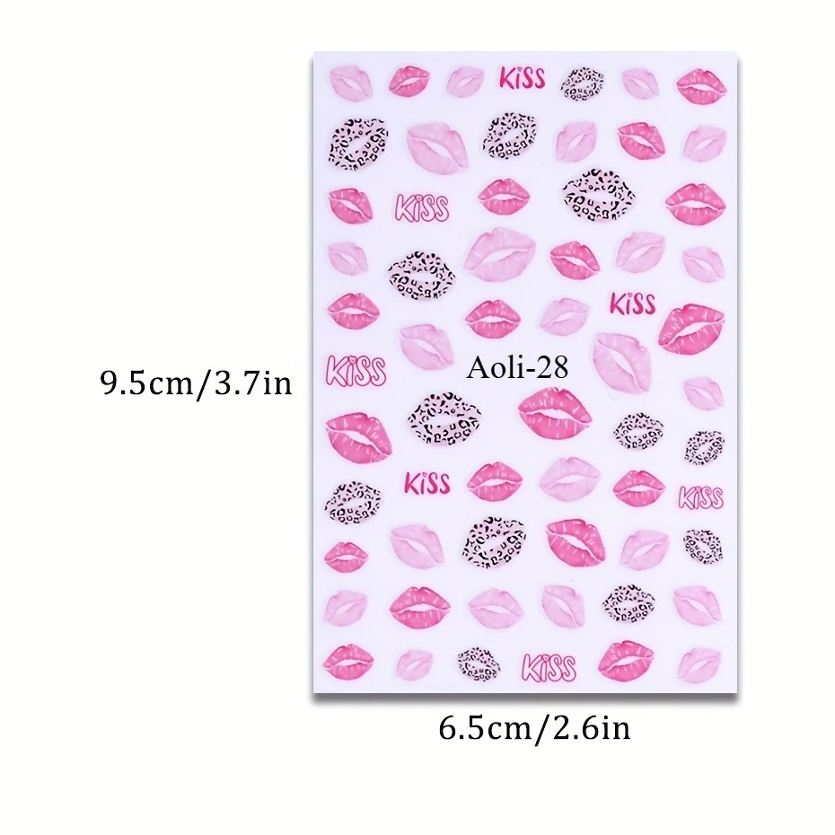 Two Valentine'S Day Style Holographic Nail Stickers Featuring Charming Pink Lips And Lipstick Prints  Nail Decoration Aoli-27-28