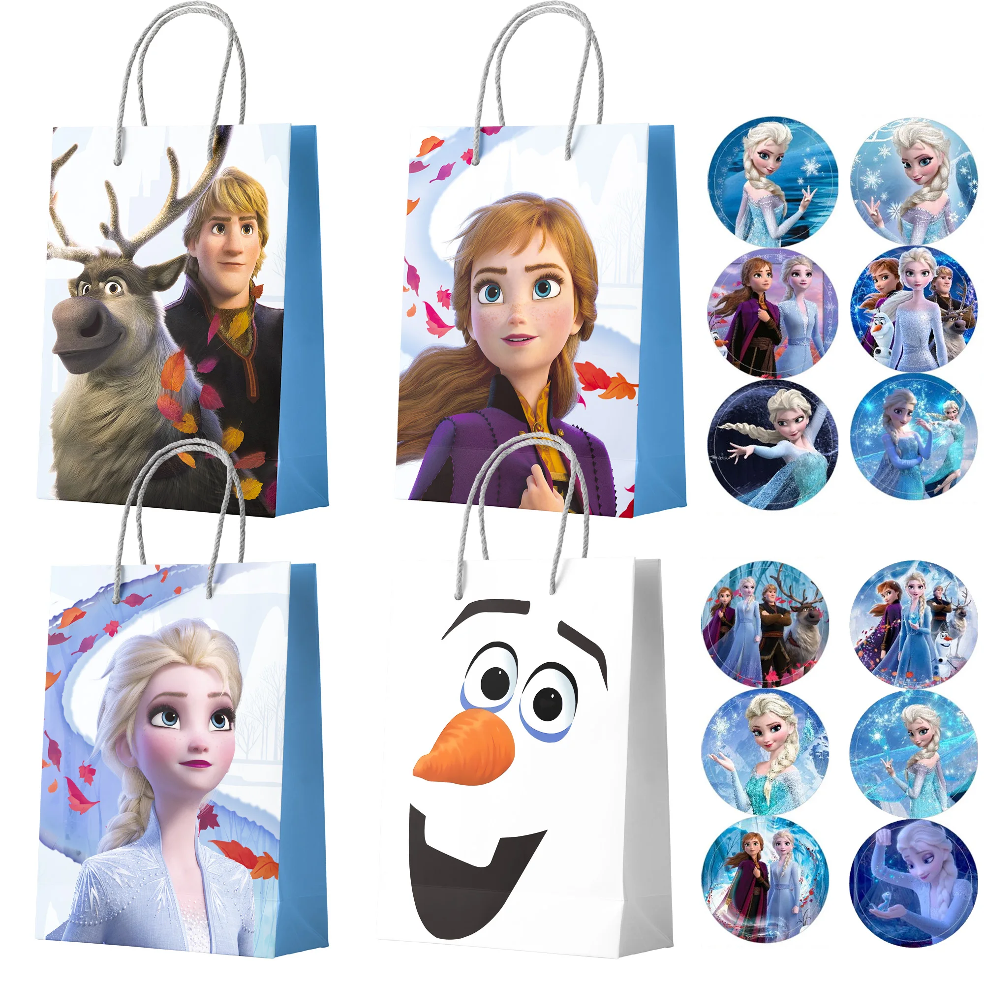 24 Bolsas de Regalo para Fiesta de Frozen, Bolsas de Dulces para Fiesta de Cumpleaños de Frozen + 24 Pegatinas de Frozen para Decoración de Fiestas de Frozen