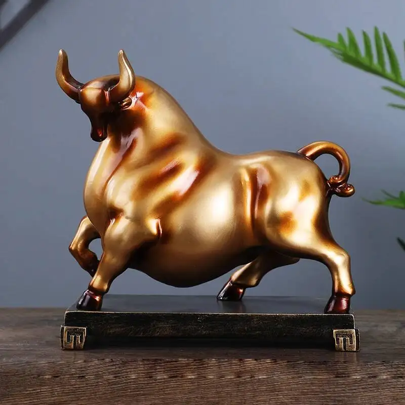 Resin Handicrafts Simulation Animal Sculpture Cattle Bull Golden Ox Decorative Figurines Home Decoration Accessories