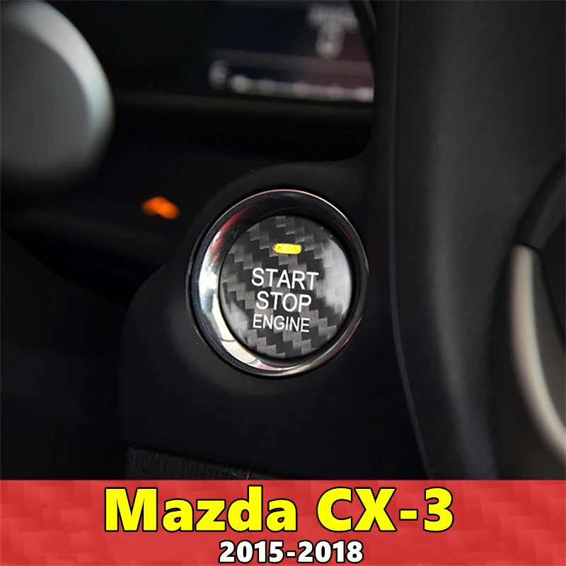 

For Mazda CX3 Car Engine Start Stop Button Cover Real Carbon Fiber Sticker 2015 2016 2017 2018