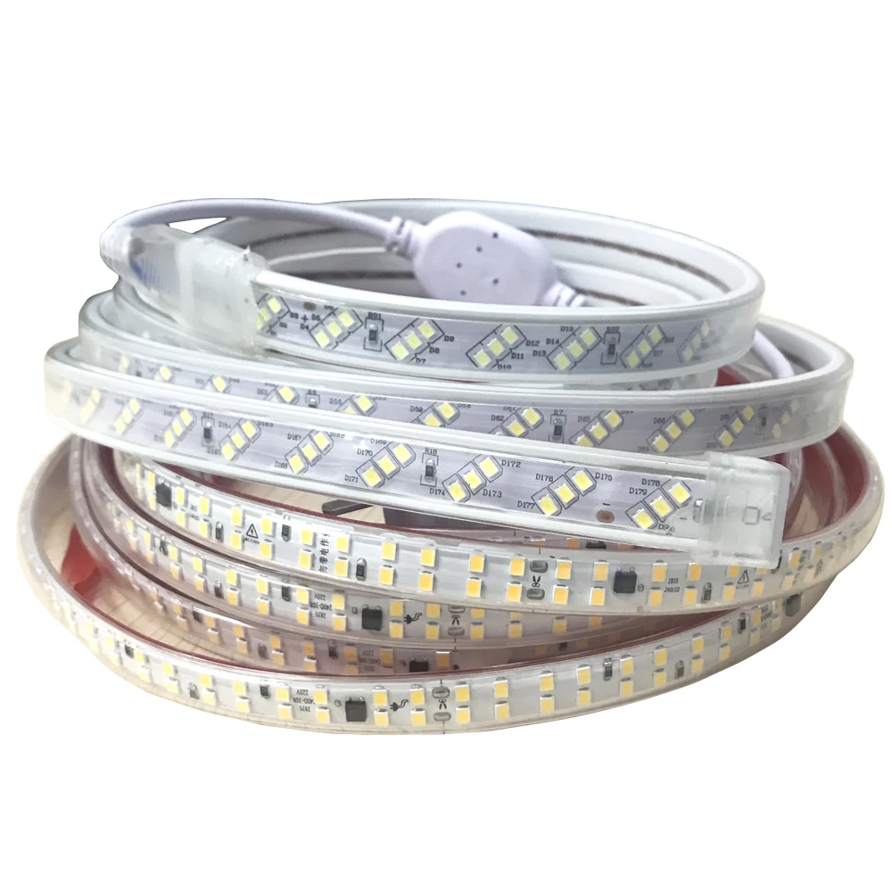 

Double/Three Row 220V LED Strip Light 2835 Flexible Ribbon Tape 120 240 360LEDs/M IP65 Waterproof With US Plug Warm/Cool White