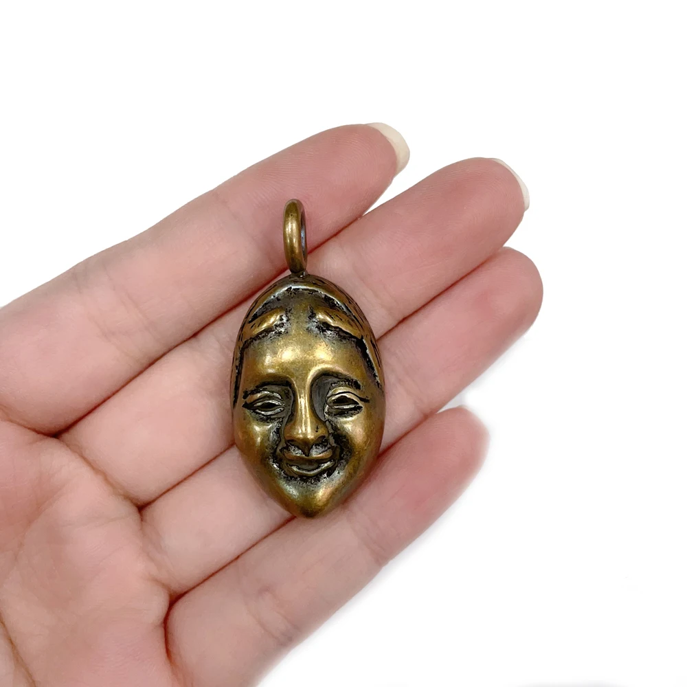 Clearance Sale Brass Two Sides Necklace Pendants Mens Accessorry Personality Outdoors Hanging Vintage Japanese Style Smile Face