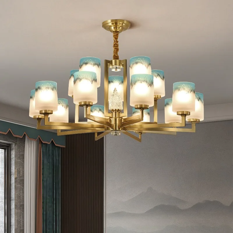 New Chinese all-copper chandelier 2024 new living room lighting light luxury master bedroom dining room glazed enamel lighting