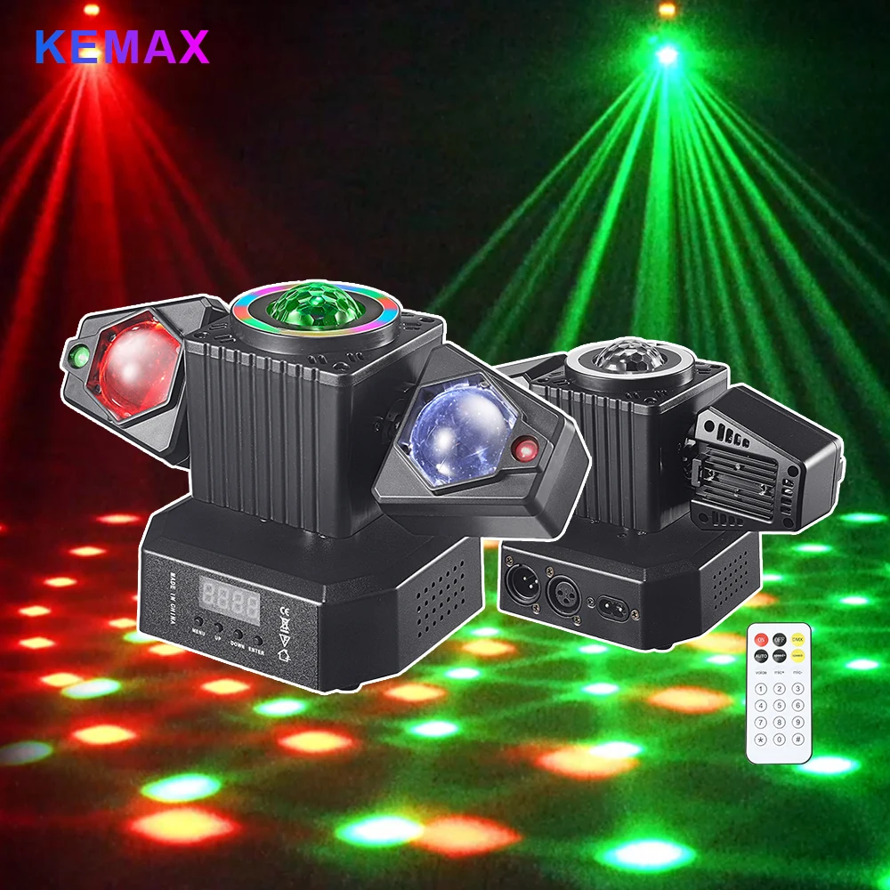 50W Mini Beam Party Light Remote 2-Arm DJ Mobile Head Disco Magic Ball Strobe Effect Light Stage Equipment For Nightclub Xmas