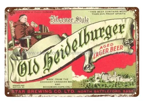 accent wall decor 1930s Old Heidelburger Aged Lager Beer metal tin sign