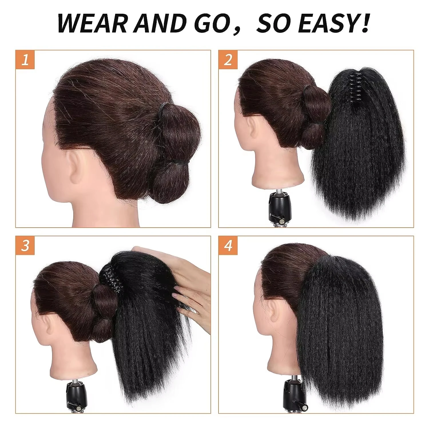 ياكي مخلب كليب وصلات شعر الاصطناعية غريب مستقيم وصلات شعر ذيل حصان أسود رقيق سميكة ذيل حصان للنساء السود #5