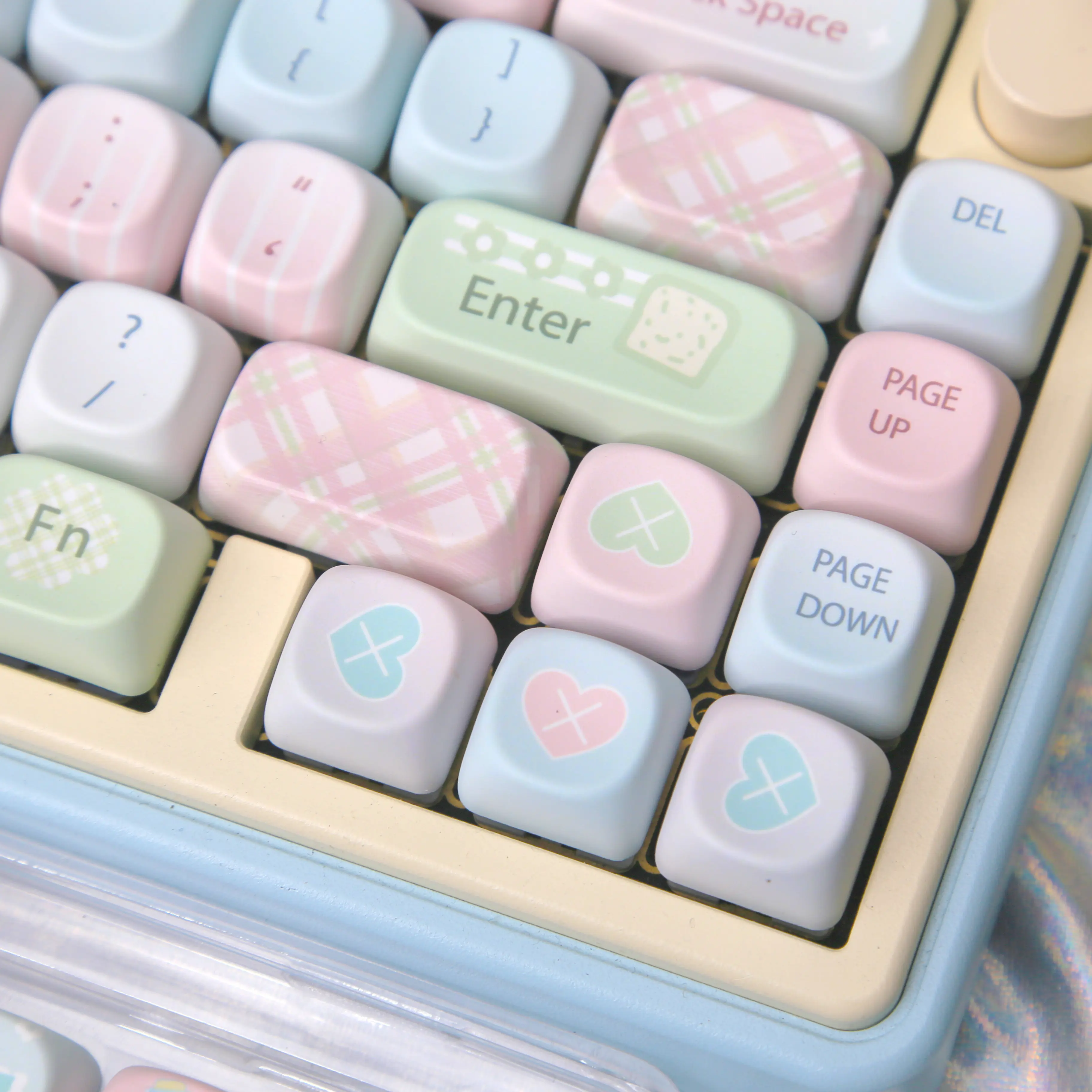 Cute Sweet Pastel Macaron MOA Keycaps Set 129 Keys PBT Dye Sublimation Stripes Bow tie Flower Decoration for MX Cherry Switch