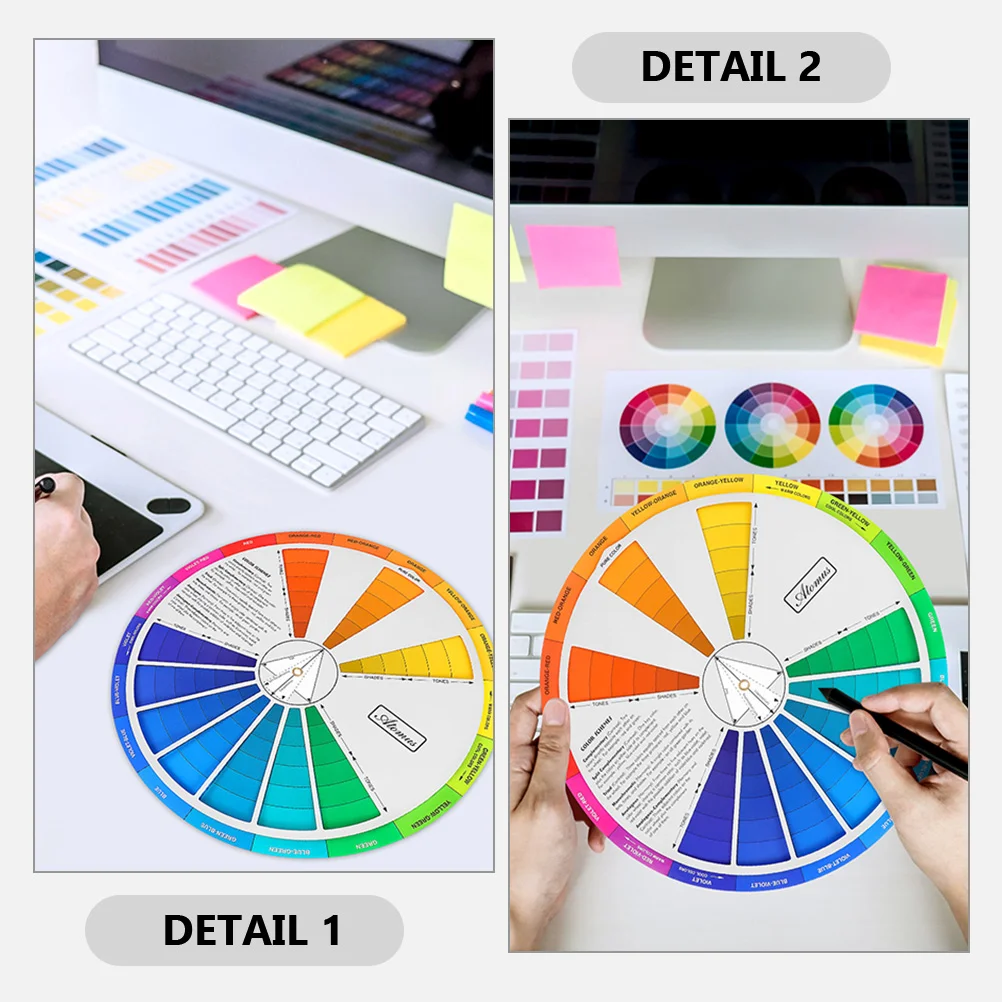 2 Pcs Color Card Gradient Wheel Learning Mixing Chart Paper Painting Wheels Rotatable