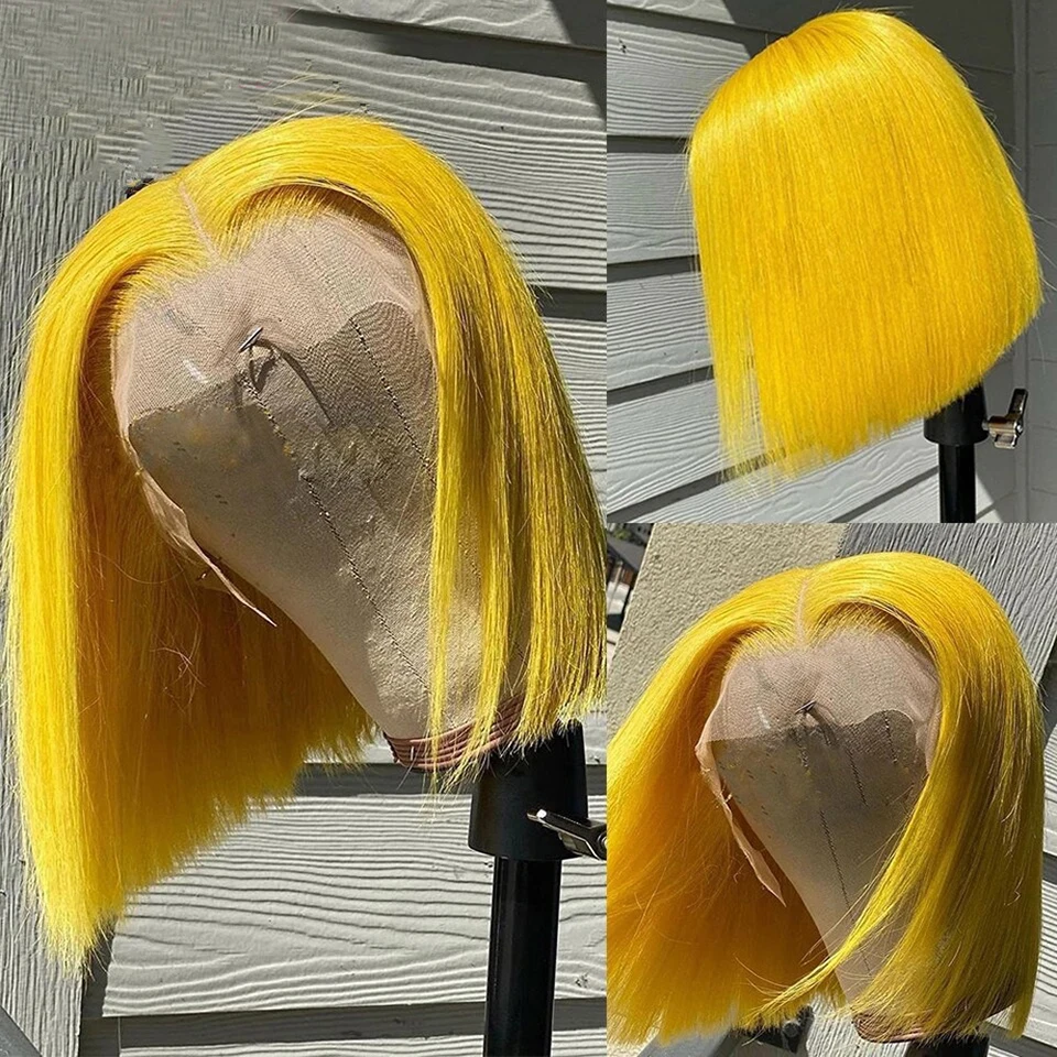 

Colored Yellow Bob Wig Human Hair For Women 13x4 Lace Front Human Hair Wigs Pre Plucked 180% Density 613 Colorful Short Bob Wigs