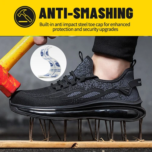 Imagen 2 del producto Botas de seguridad para mujer, zapatillas de trabajo ligeras y transpirables con punta de acero, zapatos de seguridad a prueba de perforaciones