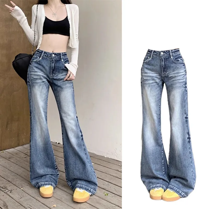 Hohe Taille Bell Bot Denim Jeans frauen Vintage Taille Bodenlangen Hosen Herbst Winter Neue Sle Lose Fit Faion