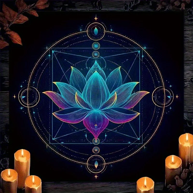 Bohemian Mandala Lotus Flower Table Runner Boho Chic Spiritual Crystal Energy Decor for Home Altarpiece