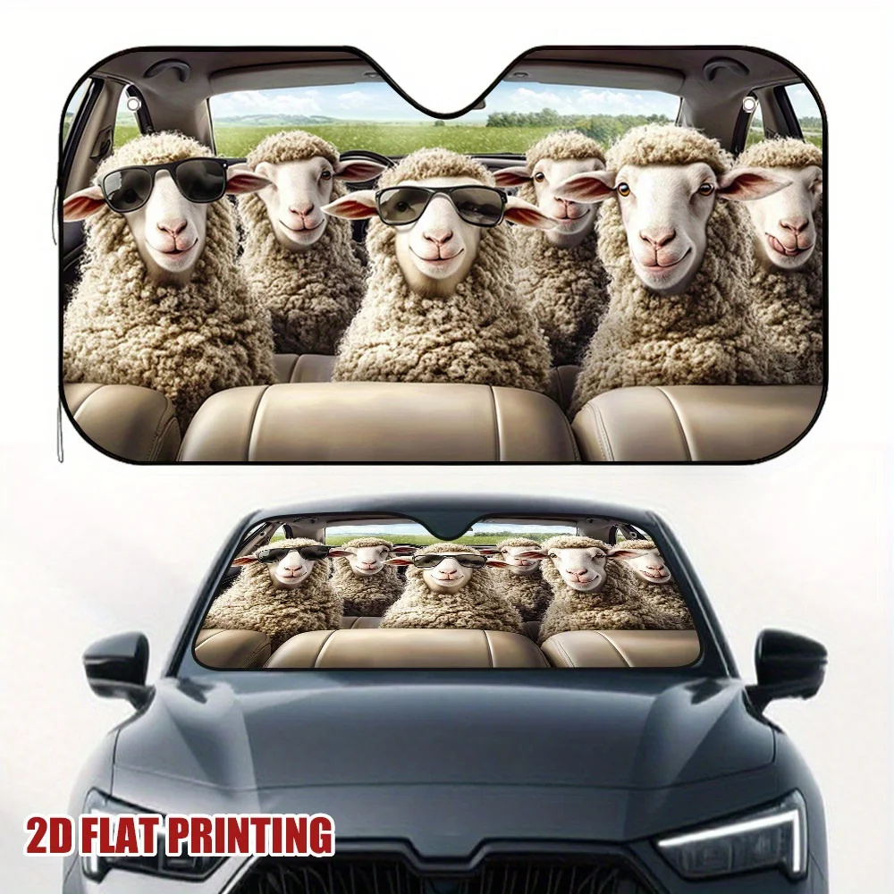 

1pc Funny Sheep Car Sun Visor With Fashion Glasses - Fit For All Vehicles, Cute Driving Shade, Reduces Glare & Blocks Sunlight,