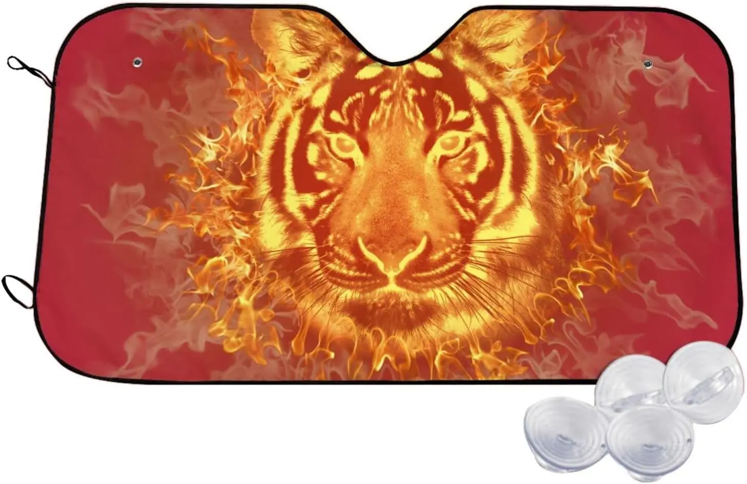 Tiger Blooming Flame Pattern Sun Shade Front Window Sunshade for Most Sedans SUV Blocks Max Uv Rays and Keep Your Vehicle Cool
