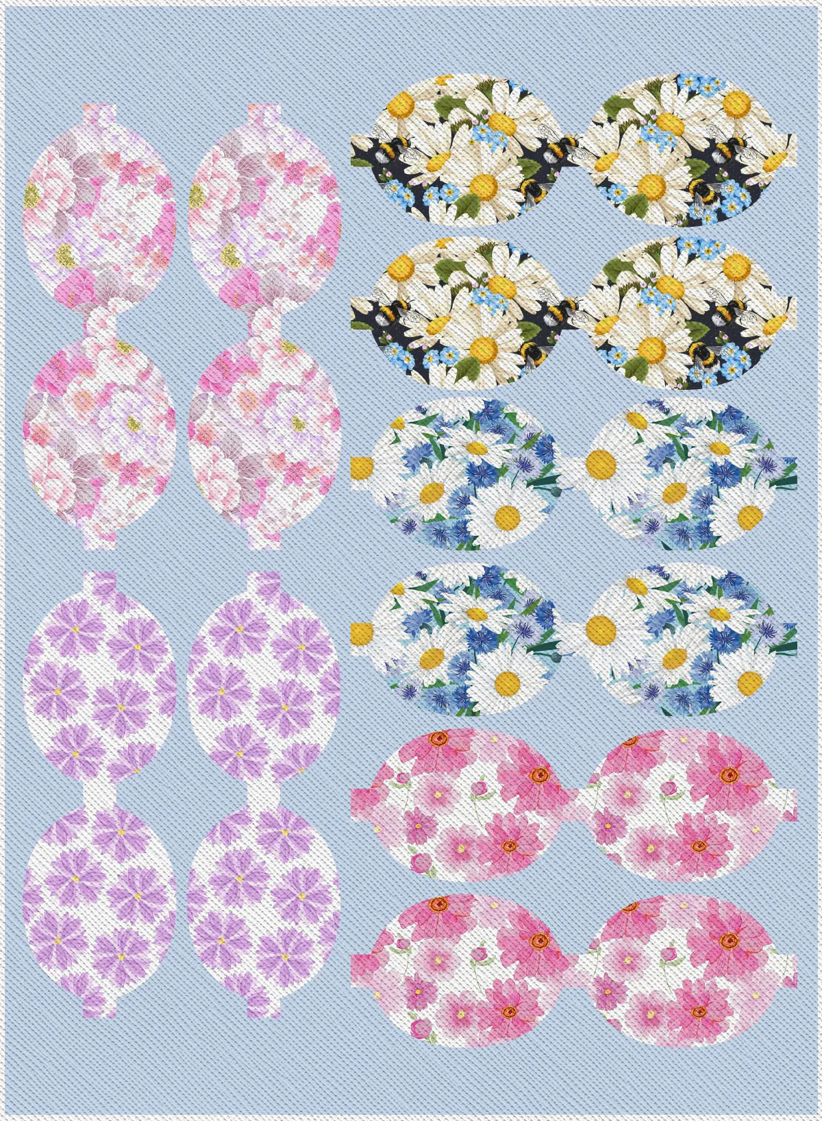 22*30cm Beautiful Flowers Daisy Rose Pattern Bow Shape A4 Synthetic Faux Cross Leather Sheet Texture Bow Making Supplies