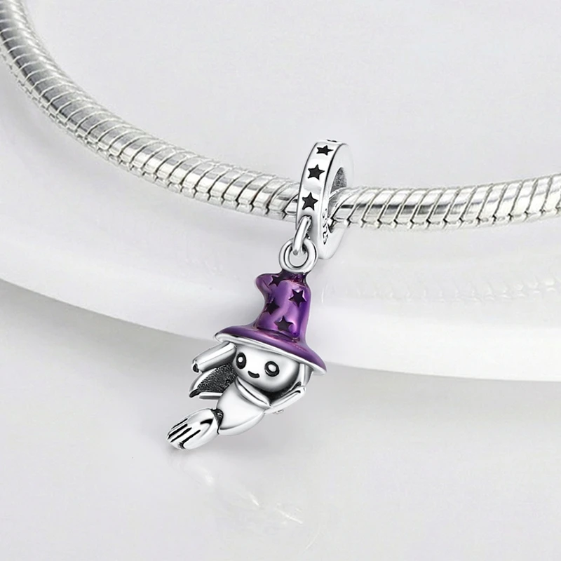 MULA 925 Sterling Silver Halloween Charms Beaded Pendant Magical Girl Charm Fit Original Bracelet Bangle Women DIY Jewelry Gift
