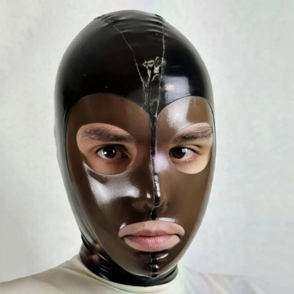 

Black Latex Hood mask for Women,Rubber Hood Face Transparent Black with Back Zipper Latex Club Costumes