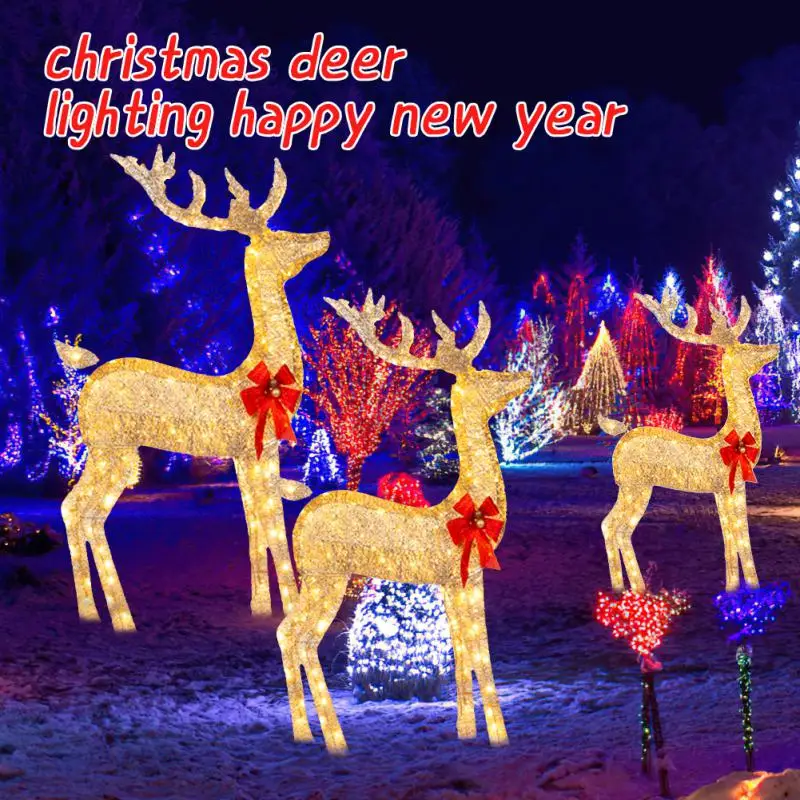 3/1Pcs Christmas Deer Decoration Light LED Reindeer Elk Luminous Sculptures Garden Lawn Outdoor Yard Christmas Drop Ornaments