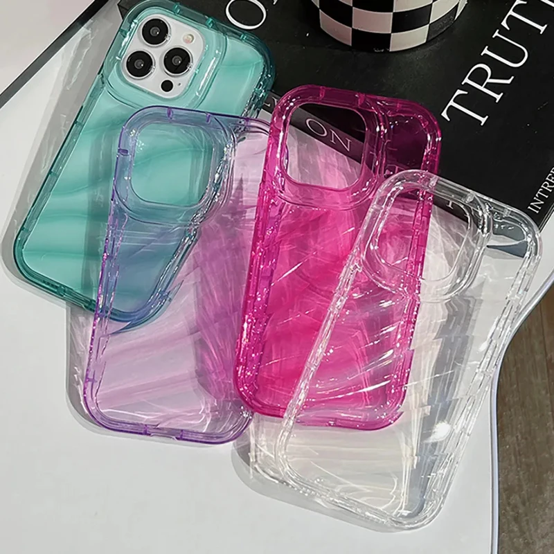 Luxury Water Wavy Phone Case For iPhone 11 12 13 14 15 16 Pro Max 14 15plus X XR XS Max 7 8 Plus Candy Color Transparent Cover