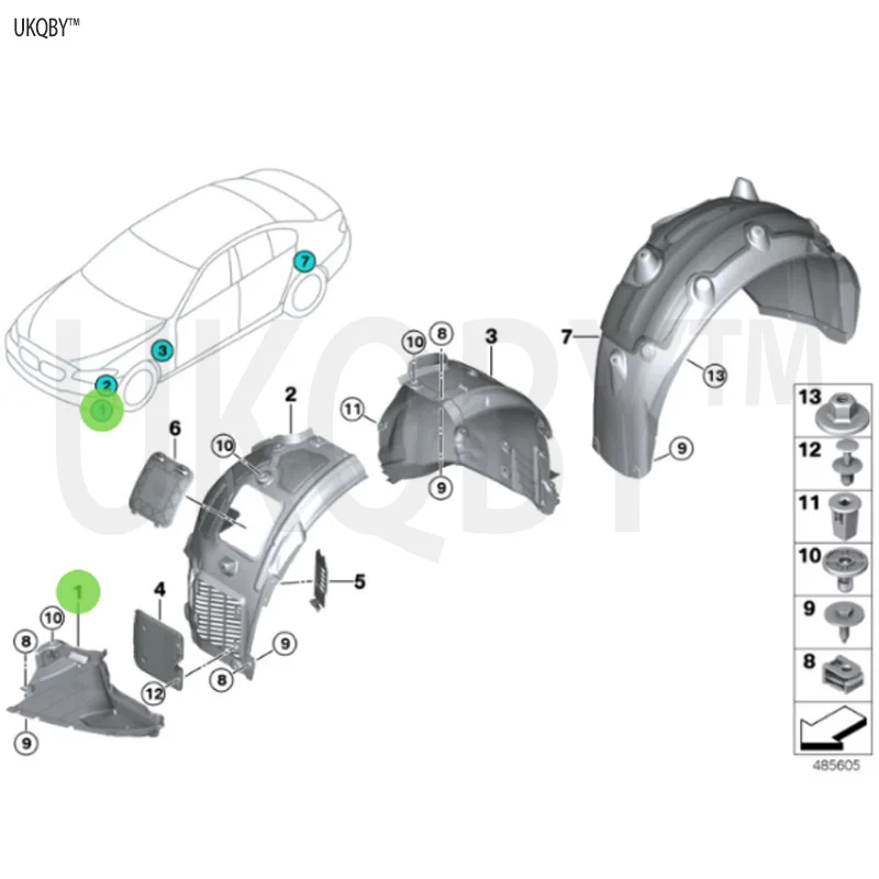 Lower right cover plate, wheel mounted front part, left front 51758080061 51758080062 51758060023 51758060024 51757493367 517574