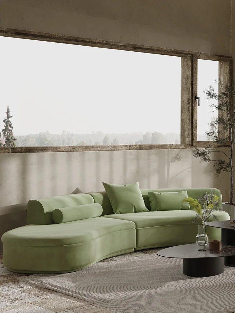 

Light luxury B & B apartment fabric arc corner green sofa living room small apartment beauty salon clothing store special shape