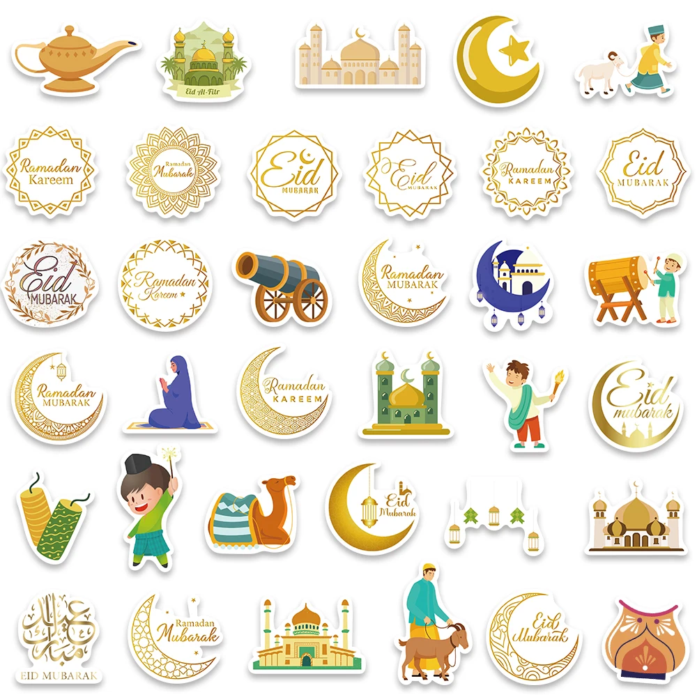 70pcs Cute Cartoon Eid Mubarak Stickers For Laptop Water Bottle Luggage Notebook Waterproof Graffiti Vinyl Phone Decals