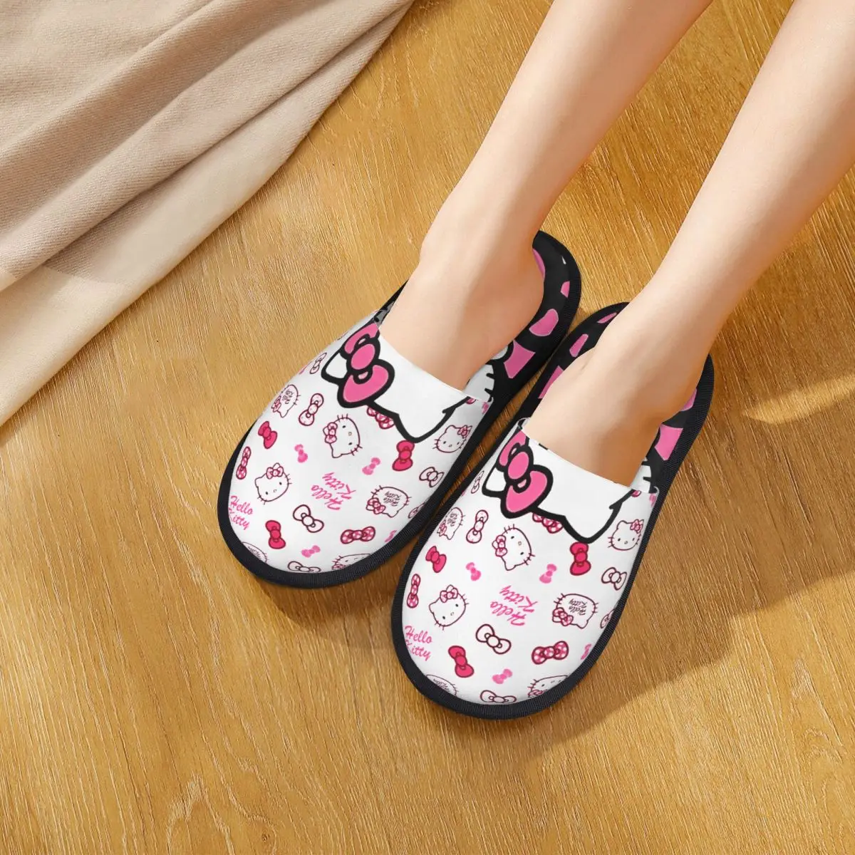 الشتاء شبشب منزل Kawaii مرحبا كيتي الكرتون ميرش المنزلية الفراء الشرائح النعال غرفة نوم لينة المضادة للانزلاق الشرائح