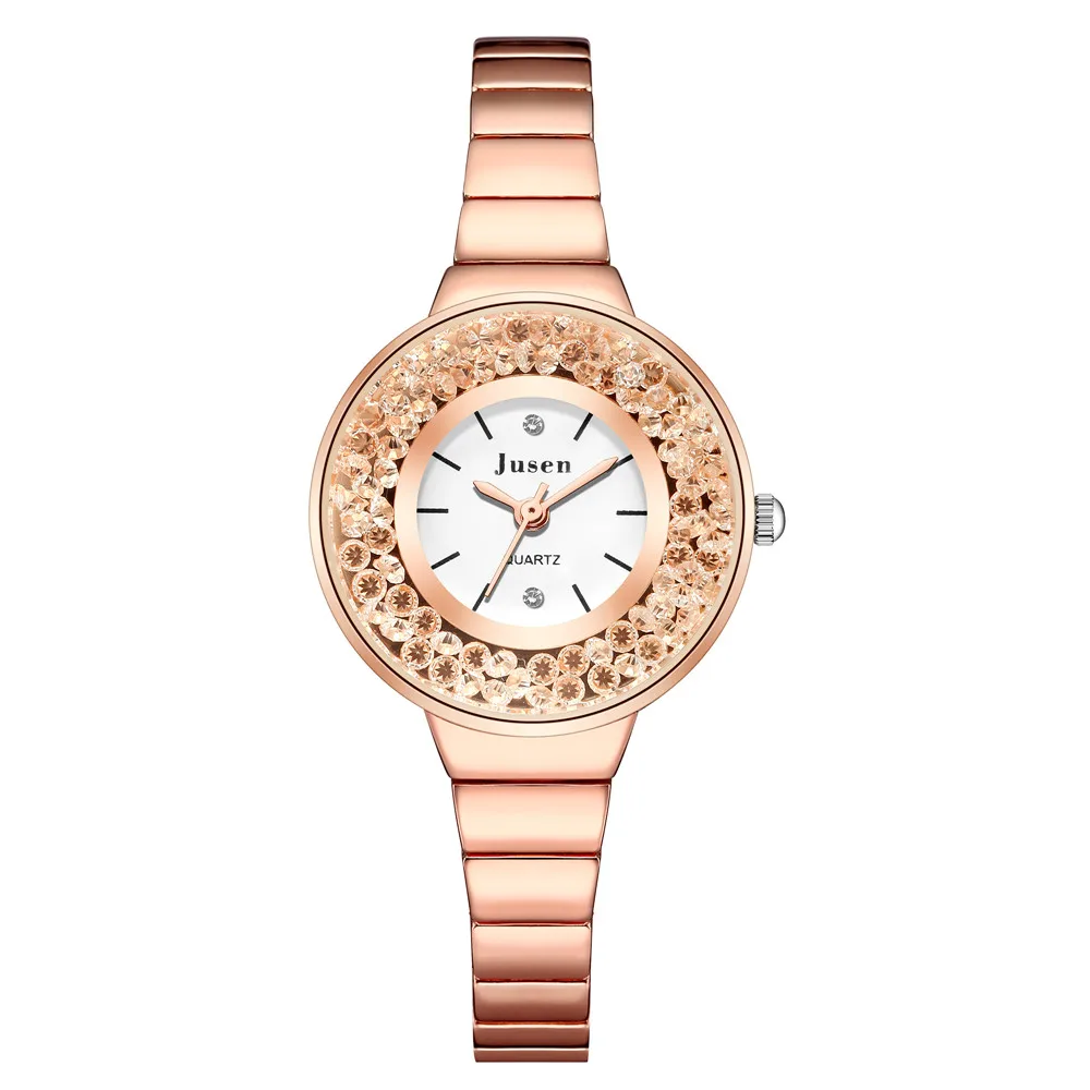 fashion steel bracelet band Crystal beads dial quartz women watch