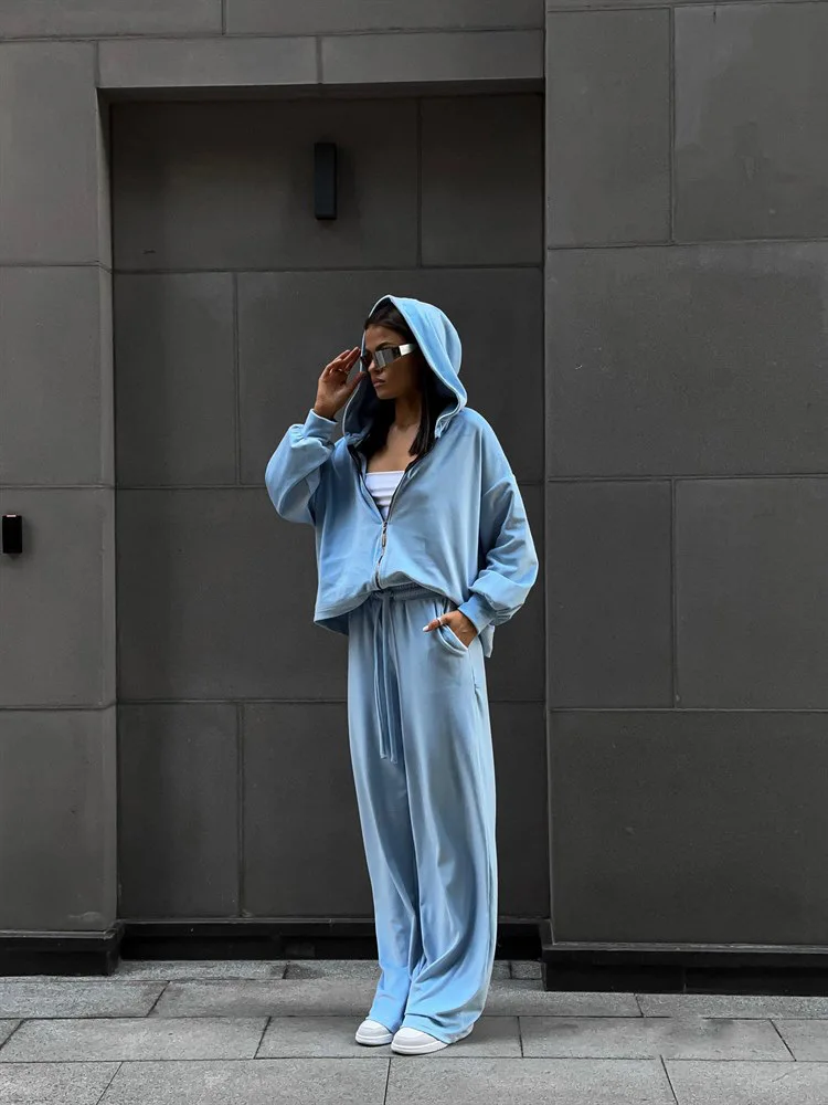 レディースパンツ2点セット 秋冬 無地 カーディガン ストリートスタイル ハイウエスト スウェットシャツ Conjunto 2 Piezas Para Mujer