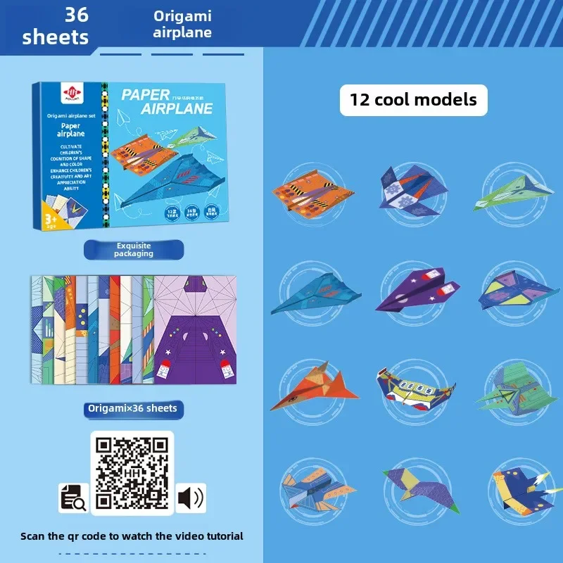 10/36 Sheets 3D Origami DIY Paper Airplane Craft Kit Educational STEM Toys for Kids Spatial Thinking Development Creative Gift