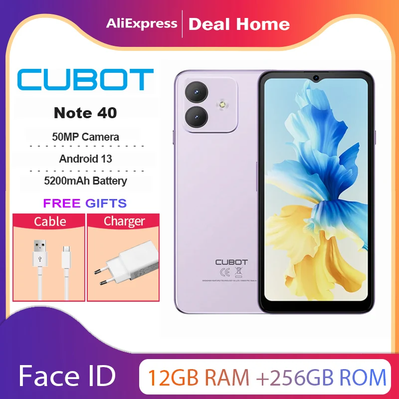 Cubot 메인 카메라, 지지대 얼굴 ID GPS, 6.56 인치 HD 90Hz 디스플레이, 5200mAh 배터리