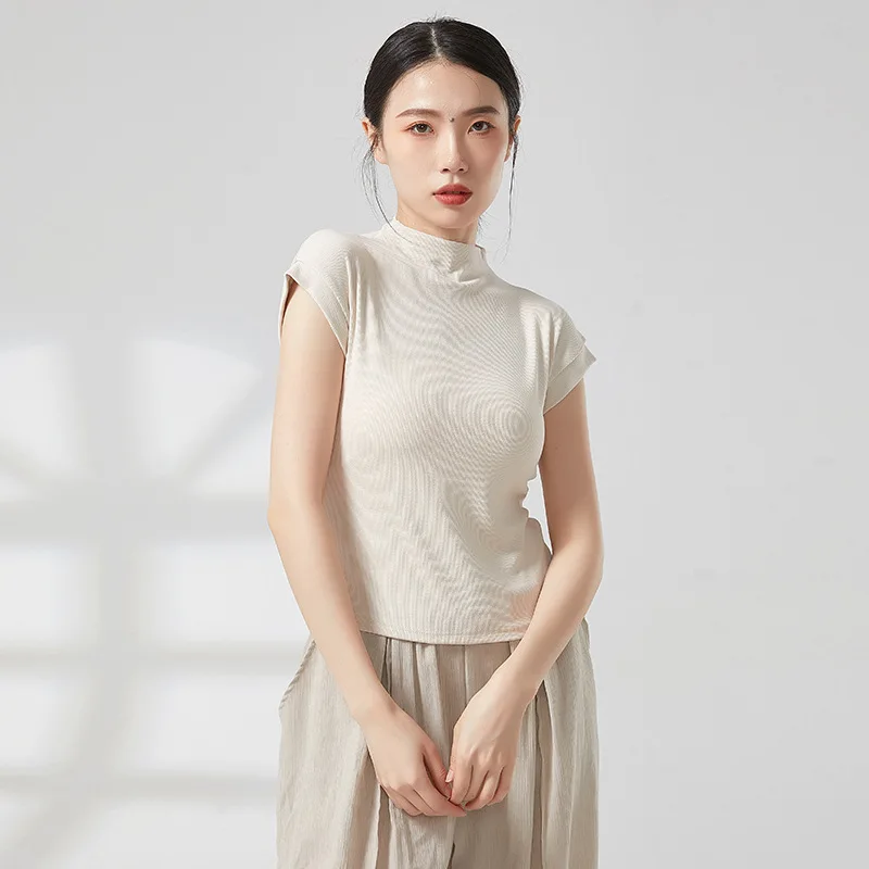 Modern Dance Women Training Clothes Turtleneck Short Sleeve Elegant Top Classical Dance Slim Daily Clothes